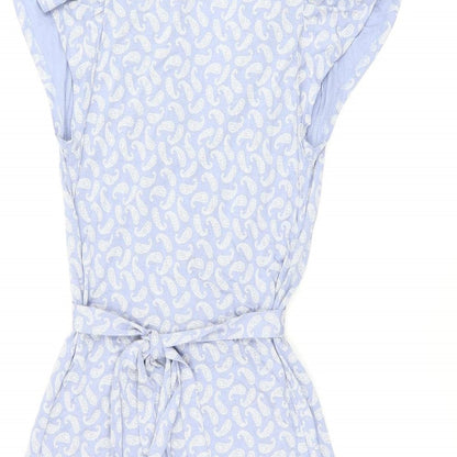 French Connection Womens Blue Geometric Viscose Skater Dress Size 8 V-Neck Pullover