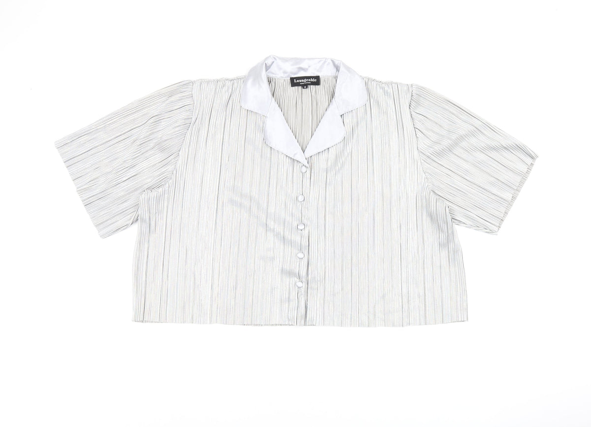 Loungeable Womens Silver Polyester Basic Button-Up Size 12 Collared