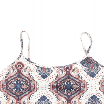 Boohoo Womens Multicoloured Geometric Polyester Camisole T-Shirt Size 14 Scoop Neck
