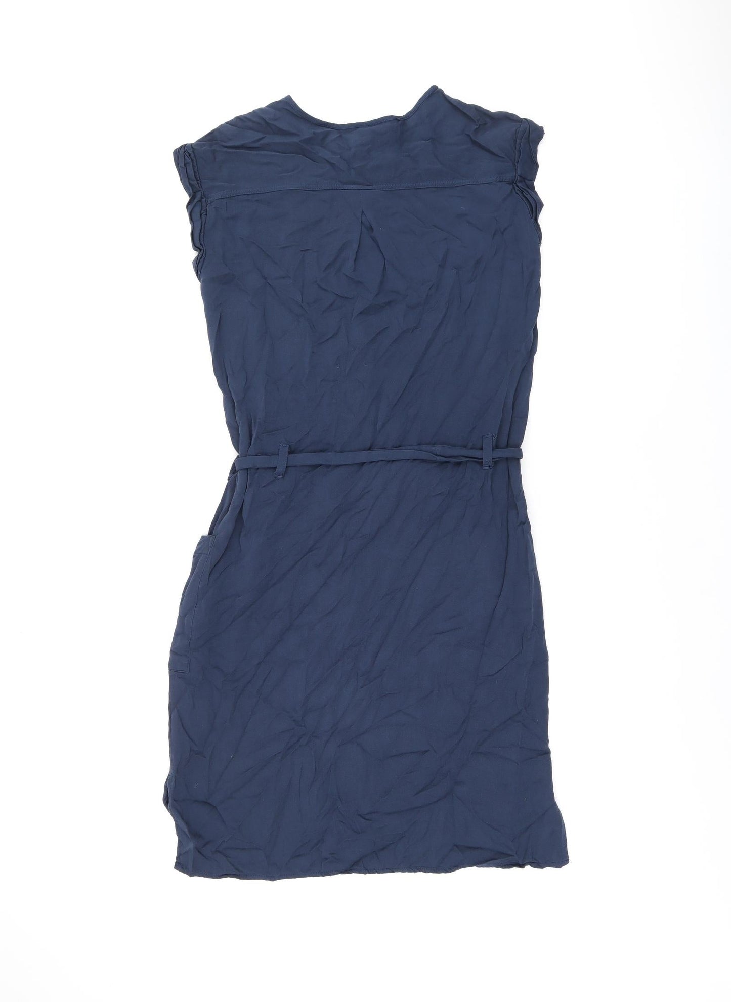 H&M Womens Blue Polyester Shift Size 6 Round Neck Button - Belted