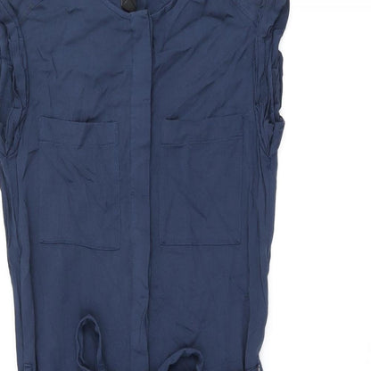H&M Womens Blue Polyester Shift Size 6 Round Neck Button - Belted