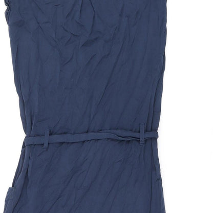 H&M Womens Blue Polyester Shift Size 6 Round Neck Button - Belted