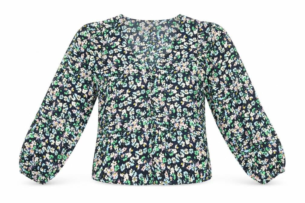 Marks and Spencer Womens Blue Floral Polyester Basic Blouse Size 8 V-Neck