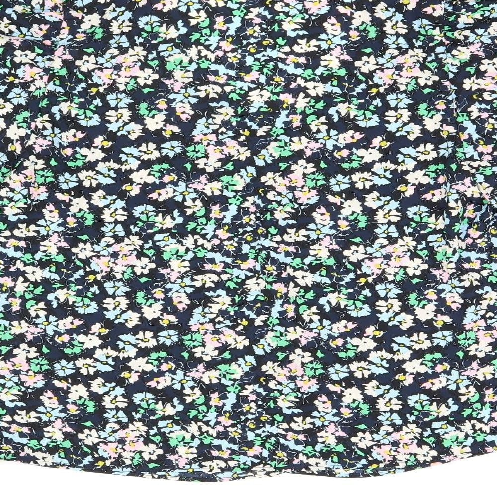 Marks and Spencer Womens Blue Floral Polyester Basic Blouse Size 8 V-Neck