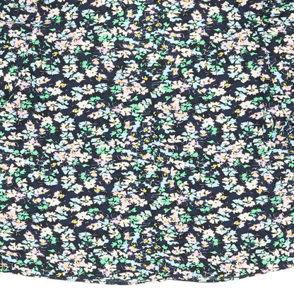 Marks and Spencer Womens Blue Floral Polyester Basic Blouse Size 8 V-Neck