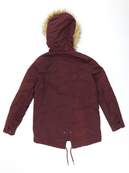 Old Khaki Womens Red Parka Coat Size M Zip - Fur Hood