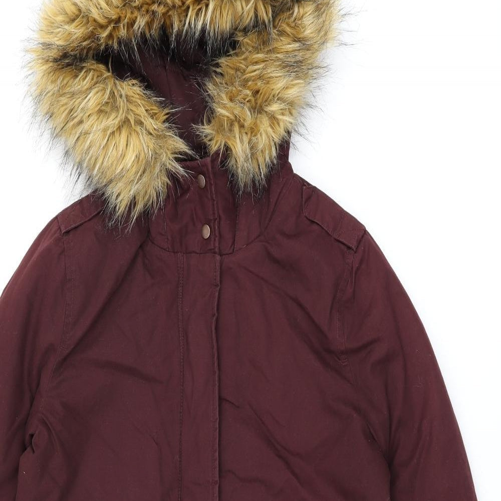 Old Khaki Womens Red Parka Coat Size M Zip - Fur Hood
