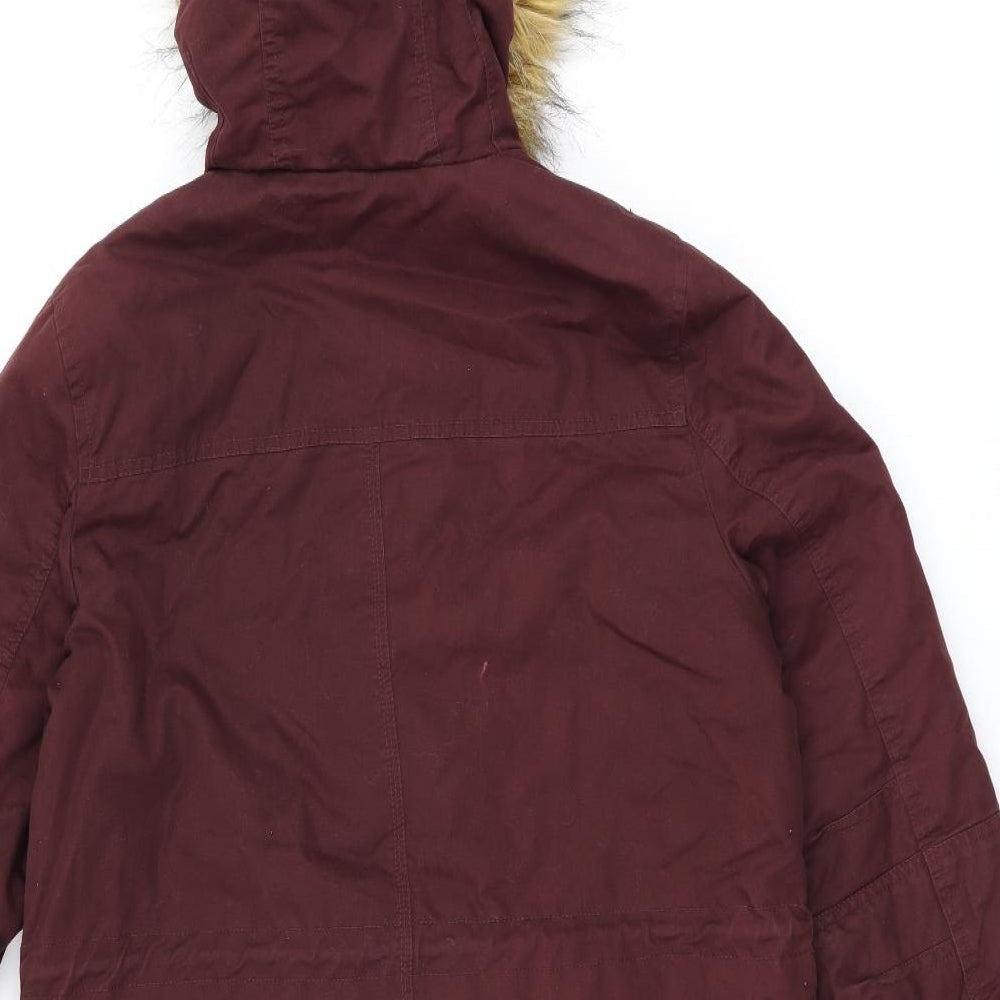 Old Khaki Womens Red Parka Coat Size M Zip - Fur Hood