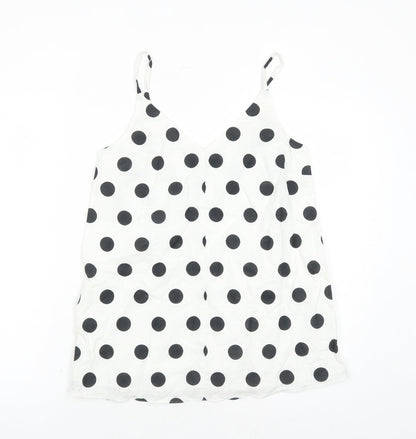 Marks and Spencer Womens White Polka Dot Flax Camisole Tank Size 6 V-Neck - Lined