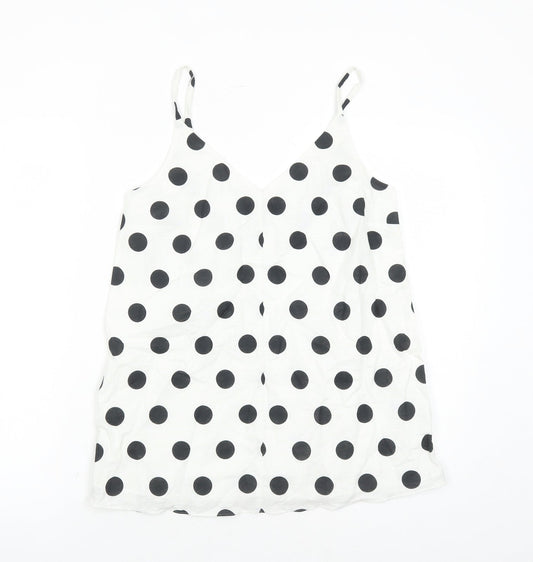 Marks and Spencer Womens White Polka Dot Flax Camisole Tank Size 6 V-Neck - Lined