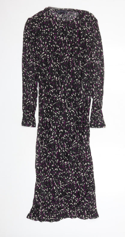 Marks and Spencer Womens Black Geometric Polyester A-Line Size 10 Round Neck Pullover