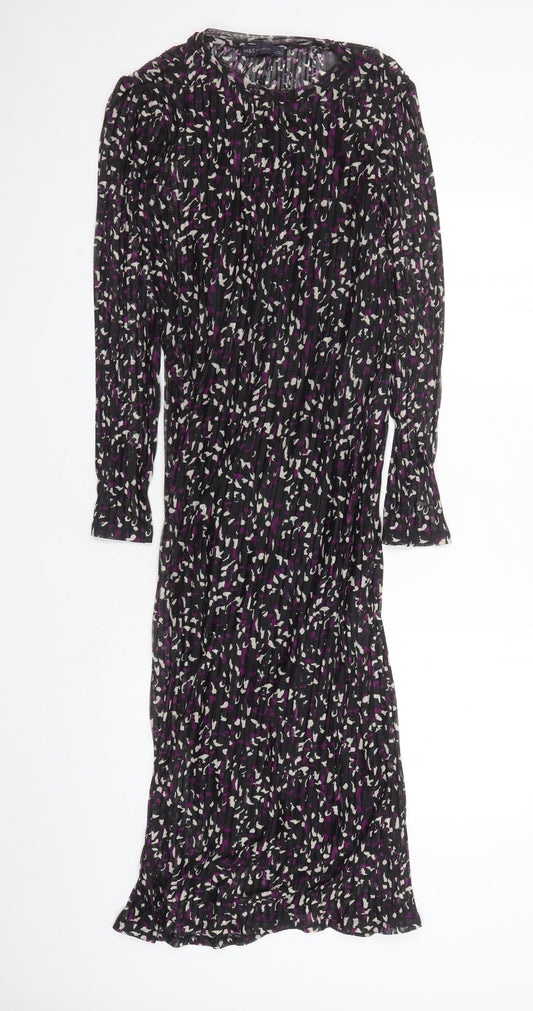 Marks and Spencer Womens Black Geometric Polyester A-Line Size 10 Round Neck Pullover
