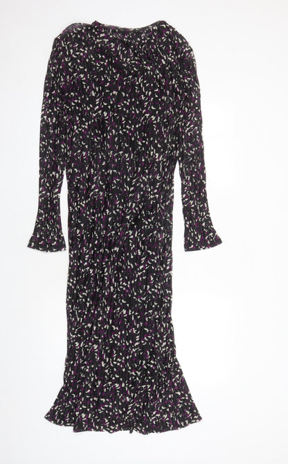 Marks and Spencer Womens Black Geometric Polyester A-Line Size 10 Round Neck Pullover