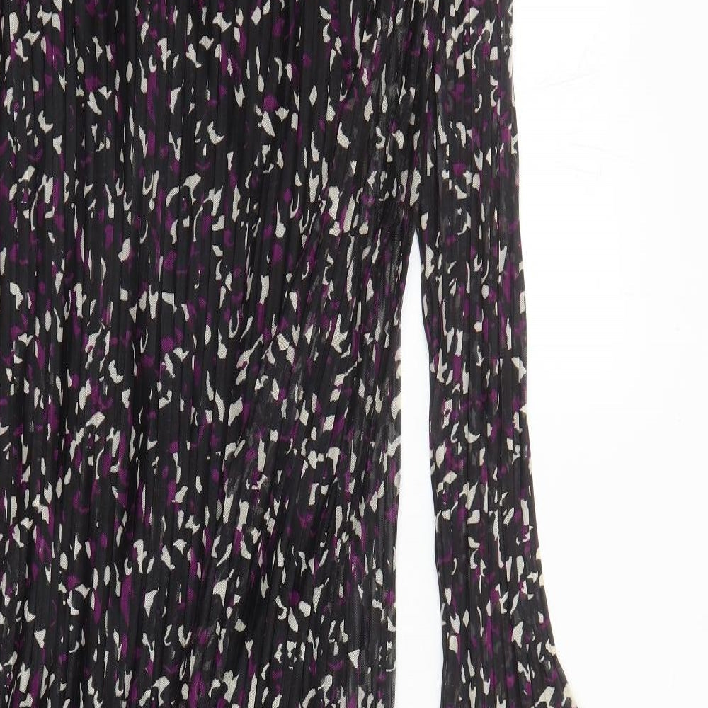 Marks and Spencer Womens Black Geometric Polyester A-Line Size 10 Round Neck Pullover