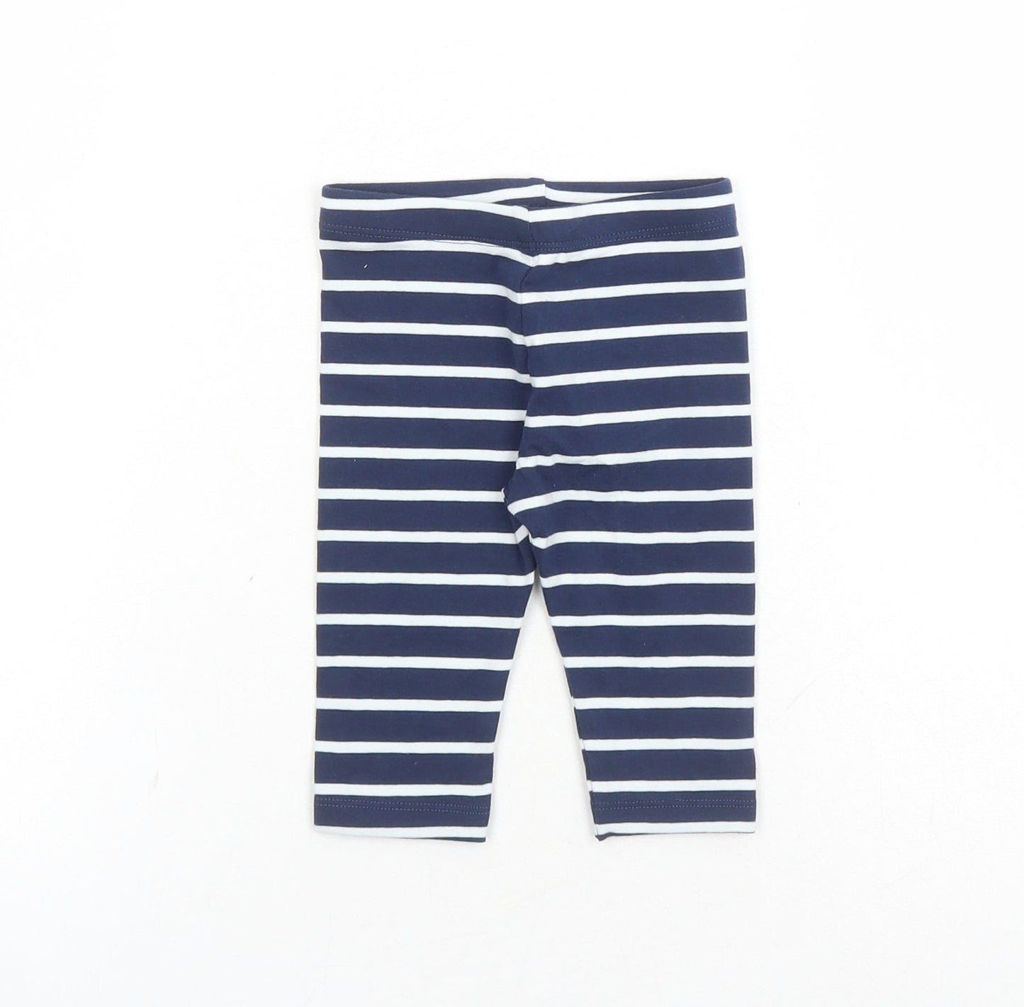 Marks and Spencer Girls Blue Striped Cotton Capri Leggings Size 3-6 Months - Stretch