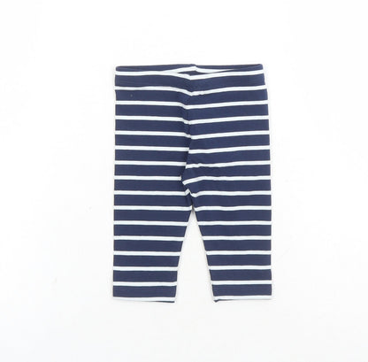 Marks and Spencer Girls Blue Striped Cotton Capri Leggings Size 3-6 Months - Stretch