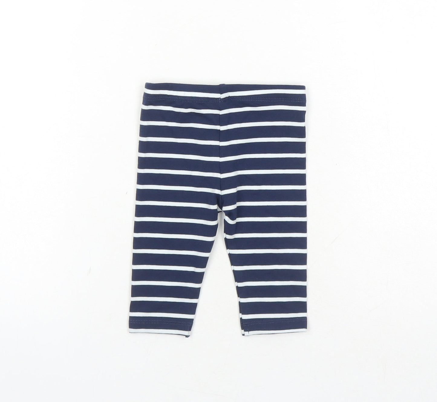 Marks and Spencer Girls Blue Striped Cotton Capri Leggings Size 3-6 Months - Stretch