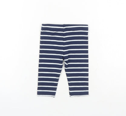Marks and Spencer Girls Blue Striped Cotton Capri Leggings Size 3-6 Months - Stretch