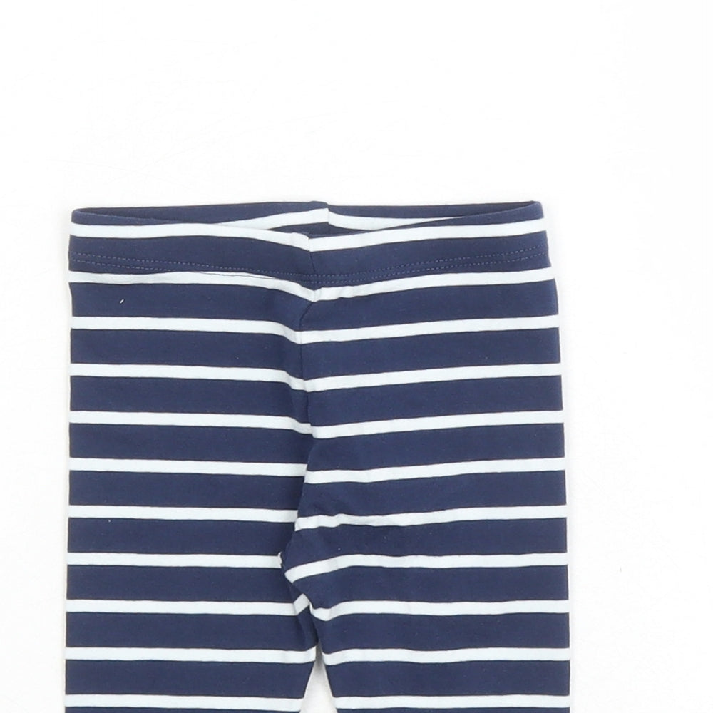 Marks and Spencer Girls Blue Striped Cotton Capri Leggings Size 3-6 Months - Stretch