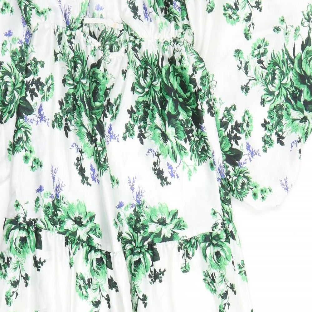 Marks and Spencer Womens White Floral Polyester Maxi Size 8 V-Neck Pullover