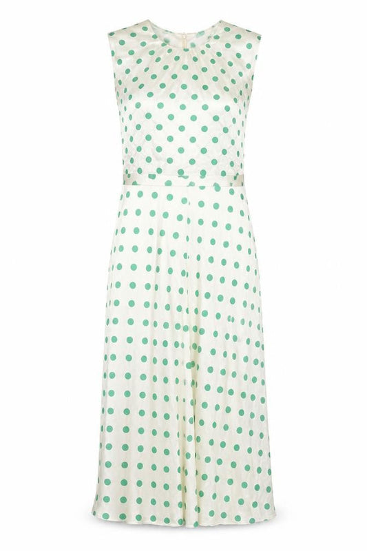 Marks and Spencer Womens Ivory Polka Dot Viscose A-Line Size 8 Round Neck Zip
