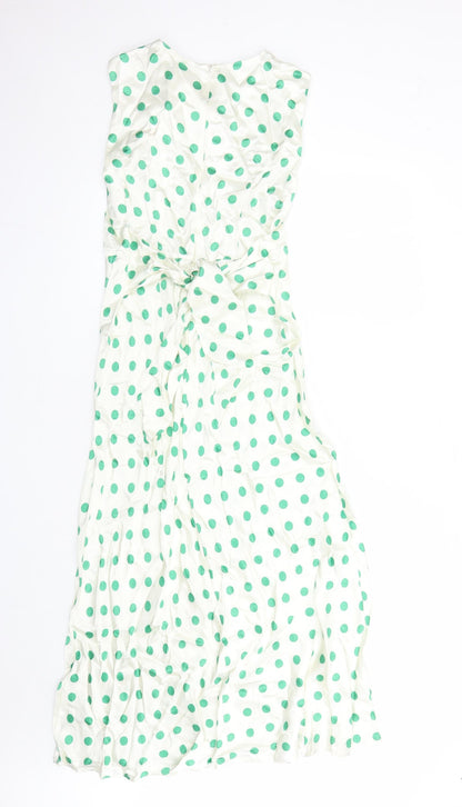 Marks and Spencer Womens Ivory Polka Dot Viscose A-Line Size 8 Round Neck Zip