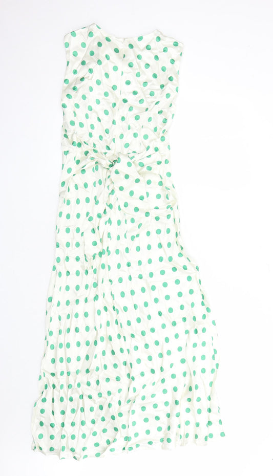 Marks and Spencer Womens Ivory Polka Dot Viscose A-Line Size 8 Round Neck Zip