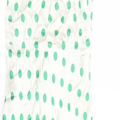 Marks and Spencer Womens Ivory Polka Dot Viscose A-Line Size 8 Round Neck Zip
