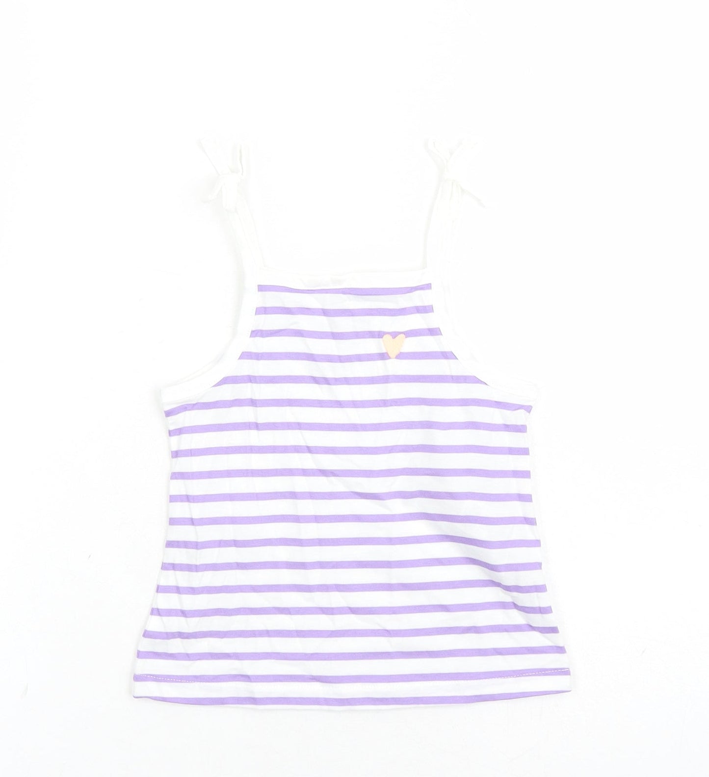 Marks and Spencer Girls White Striped Cotton Camisole Tank Size 2-3 Years Square Neck Tie - Heart Detail