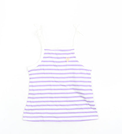 Marks and Spencer Girls White Striped Cotton Camisole Tank Size 2-3 Years Square Neck Tie - Heart Detail