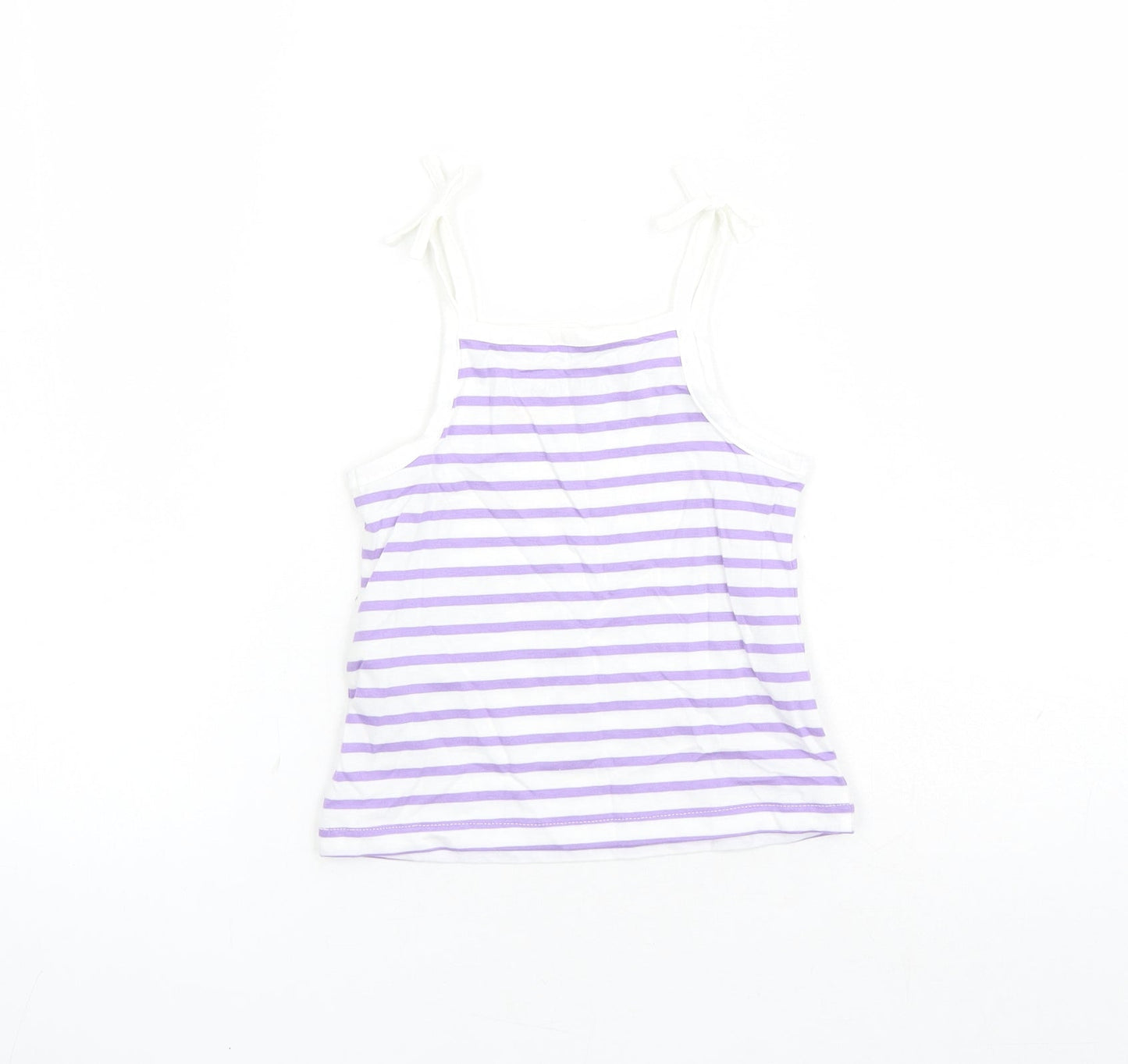 Marks and Spencer Girls White Striped Cotton Camisole Tank Size 2-3 Years Square Neck Tie - Heart Detail