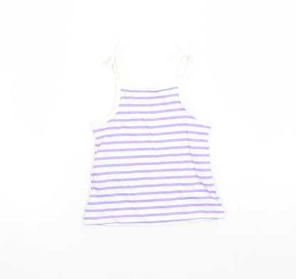 Marks and Spencer Girls White Striped Cotton Camisole Tank Size 2-3 Years Square Neck Tie - Heart Detail