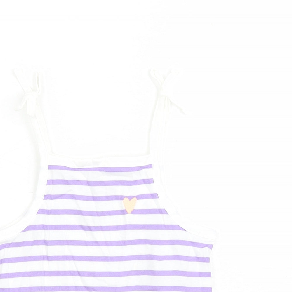 Marks and Spencer Girls White Striped Cotton Camisole Tank Size 2-3 Years Square Neck Tie - Heart Detail