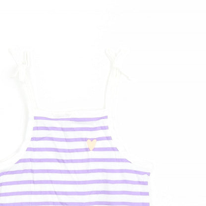 Marks and Spencer Girls White Striped Cotton Camisole Tank Size 2-3 Years Square Neck Tie - Heart Detail