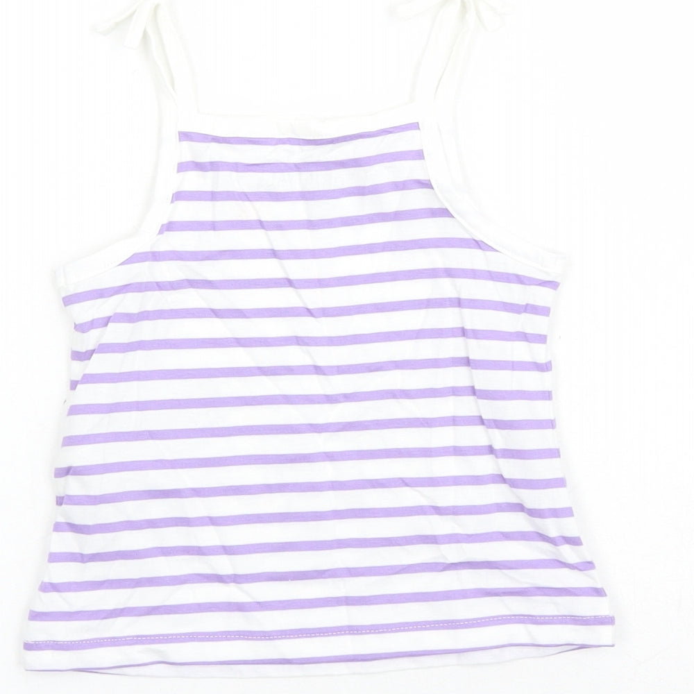 Marks and Spencer Girls White Striped Cotton Camisole Tank Size 2-3 Years Square Neck Tie - Heart Detail