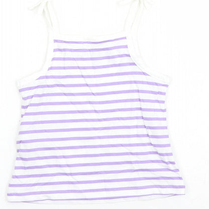 Marks and Spencer Girls White Striped Cotton Camisole Tank Size 2-3 Years Square Neck Tie - Heart Detail