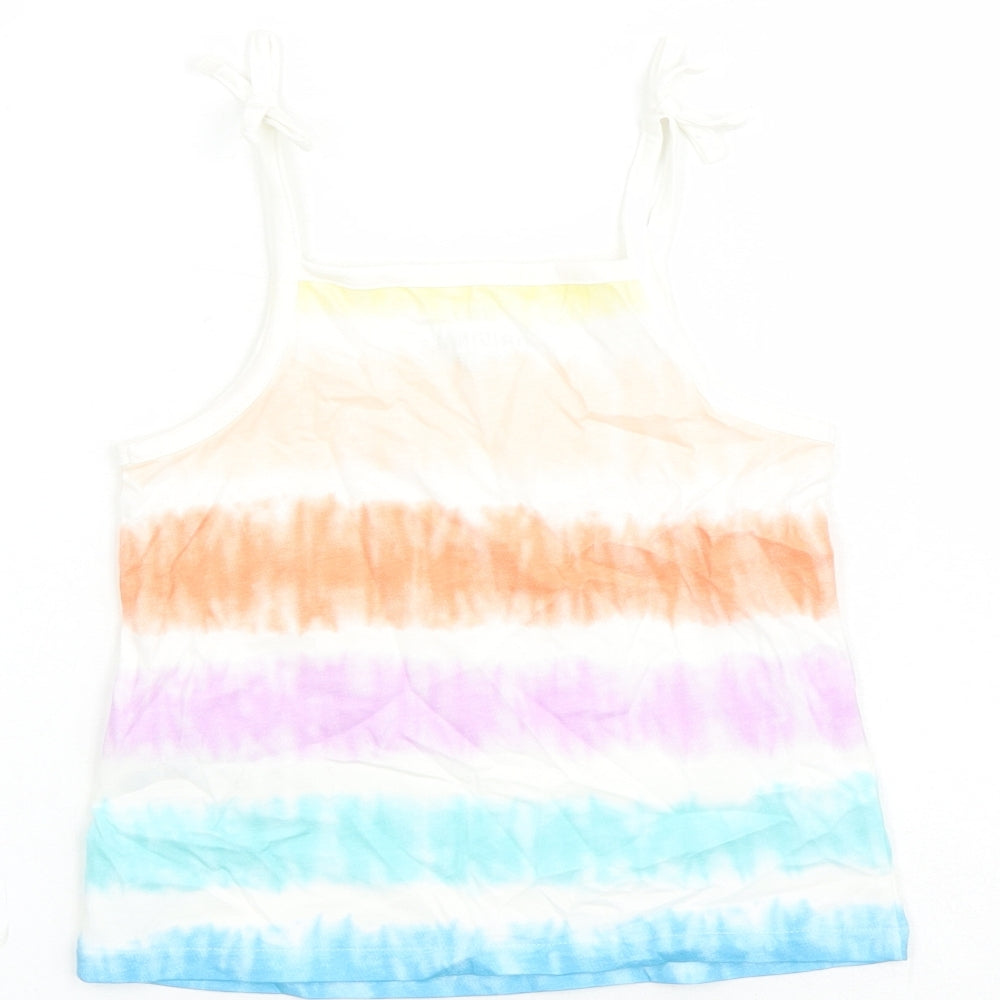Marks and Spencer Girls Multicoloured Cotton Camisole Tank Size 4-5 Years Square Neck Tie - Tie Dye Effect