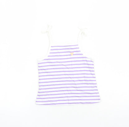 Marks and Spencer Girls White Striped Cotton Camisole Tank Size 2-3 Years Square Neck Tie - Heart Detail
