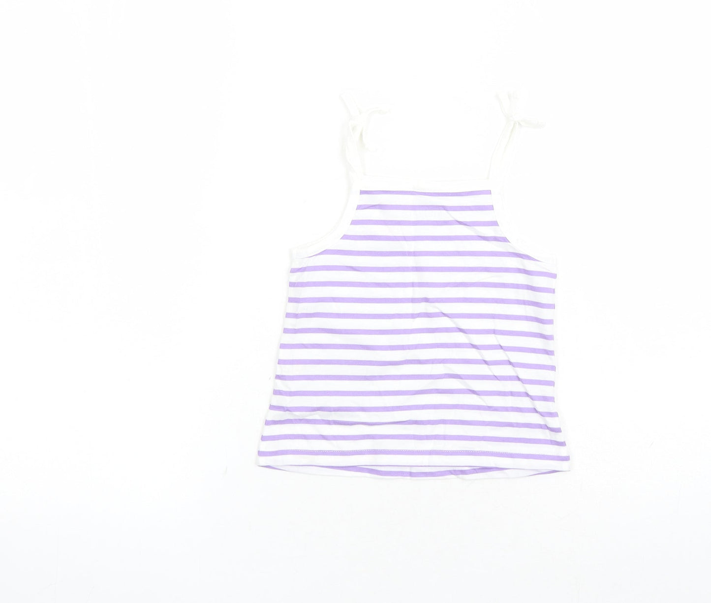 Marks and Spencer Girls White Striped Cotton Camisole Tank Size 2-3 Years Square Neck Tie - Heart Detail