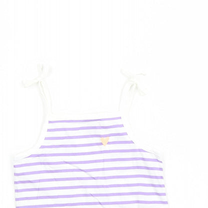 Marks and Spencer Girls White Striped Cotton Camisole Tank Size 2-3 Years Square Neck Tie - Heart Detail