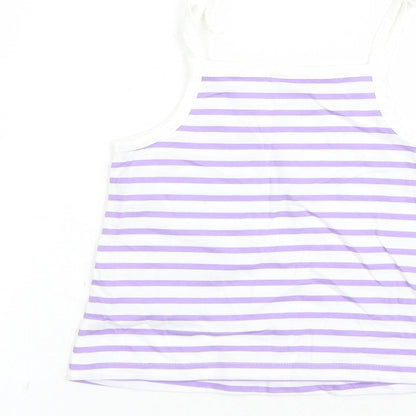 Marks and Spencer Girls White Striped Cotton Camisole Tank Size 2-3 Years Square Neck Tie - Heart Detail