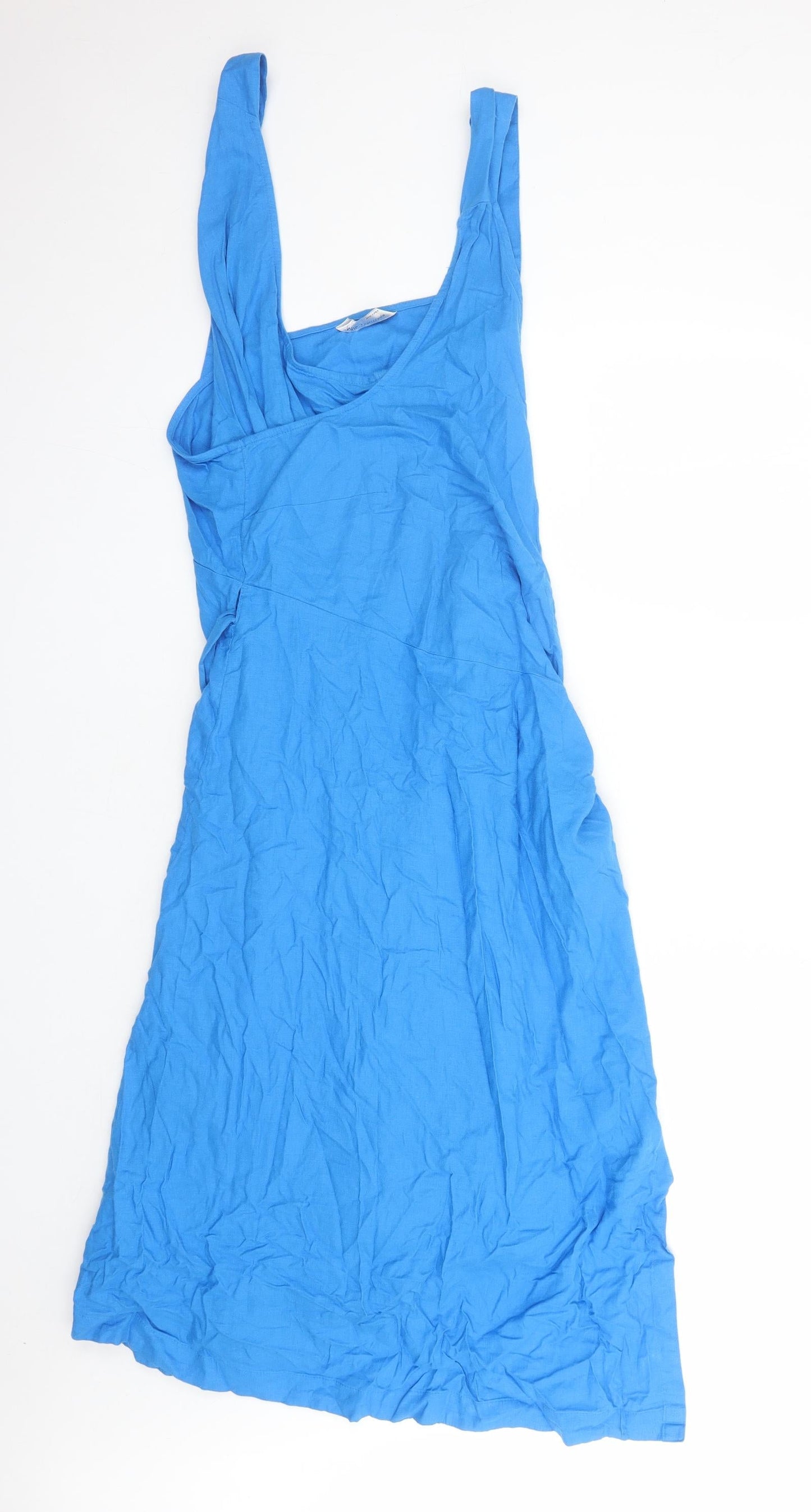 Marks and Spencer Womens Blue Flax Wrap Dress Size 22 V-Neck Tie