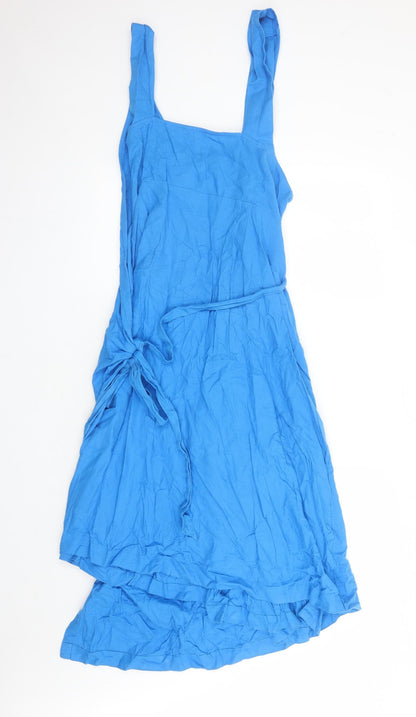 Marks and Spencer Womens Blue Flax Wrap Dress Size 22 V-Neck Tie