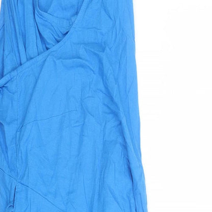 Marks and Spencer Womens Blue Flax Wrap Dress Size 22 V-Neck Tie