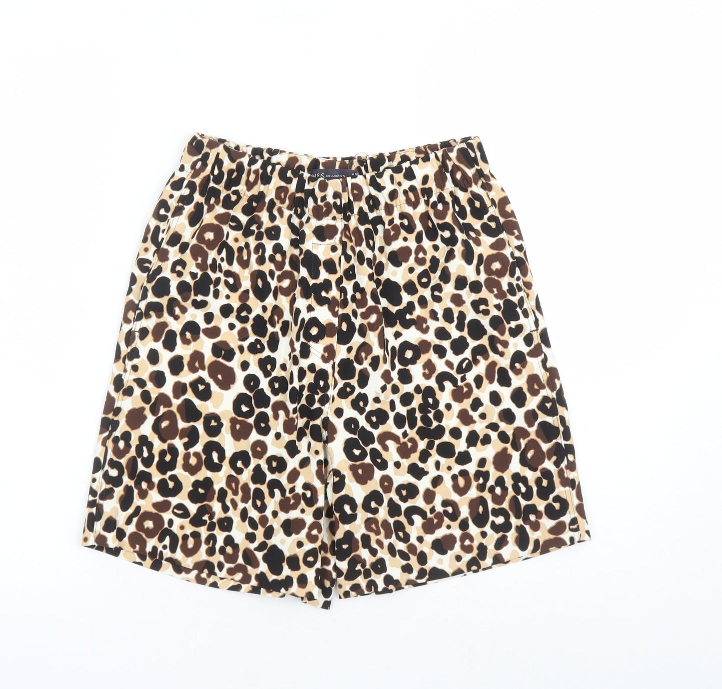 Marks and Spencer Womens Brown Animal Print 100% Polyester Culotte Shorts Size 6 L7 in Regular - Elasticated Waist Pockets Leopard Pattern
