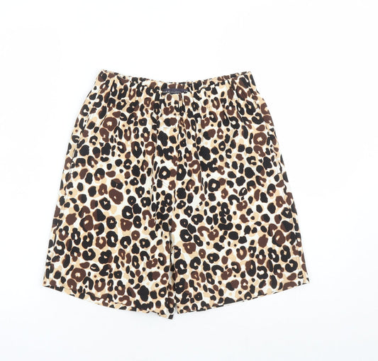 Marks and Spencer Womens Brown Animal Print 100% Polyester Culotte Shorts Size 6 L7 in Regular - Elasticated Waist Pockets Leopard Pattern