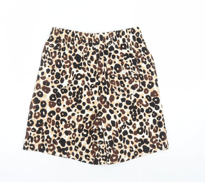 Marks and Spencer Womens Brown Animal Print 100% Polyester Culotte Shorts Size 6 L7 in Regular - Elasticated Waist Pockets Leopard Pattern