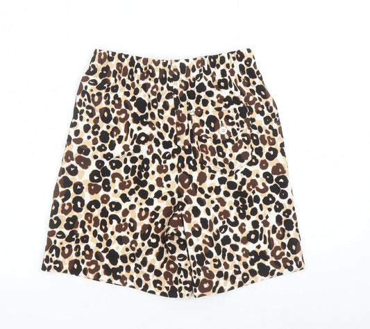 Marks and Spencer Womens Brown Animal Print 100% Polyester Culotte Shorts Size 6 L7 in Regular - Elasticated Waist Pockets Leopard Pattern