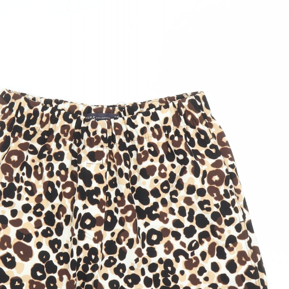 Marks and Spencer Womens Brown Animal Print 100% Polyester Culotte Shorts Size 6 L7 in Regular - Elasticated Waist Pockets Leopard Pattern