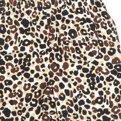 Marks and Spencer Womens Brown Animal Print 100% Polyester Culotte Shorts Size 6 L7 in Regular - Elasticated Waist Pockets Leopard Pattern